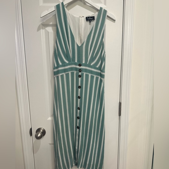 Lulu’s sage green/white striped midi dress - Picture 3 of 9